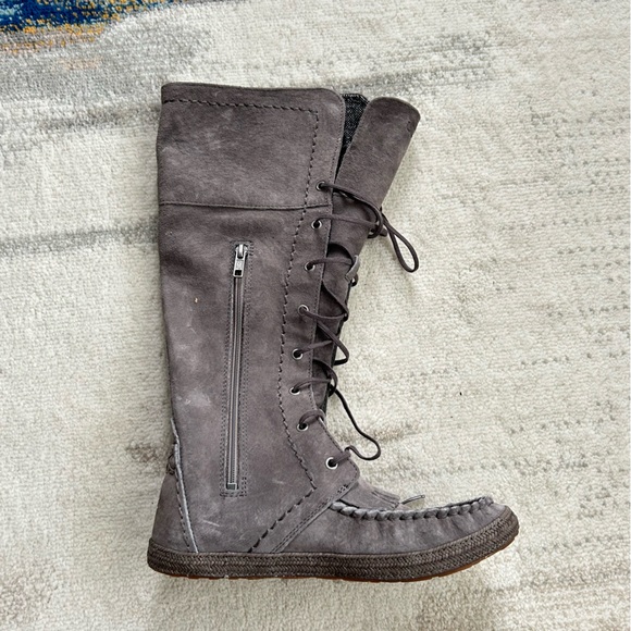 UGG Gray Lace Up Boots with Suede Finish - Picture 6 of 7